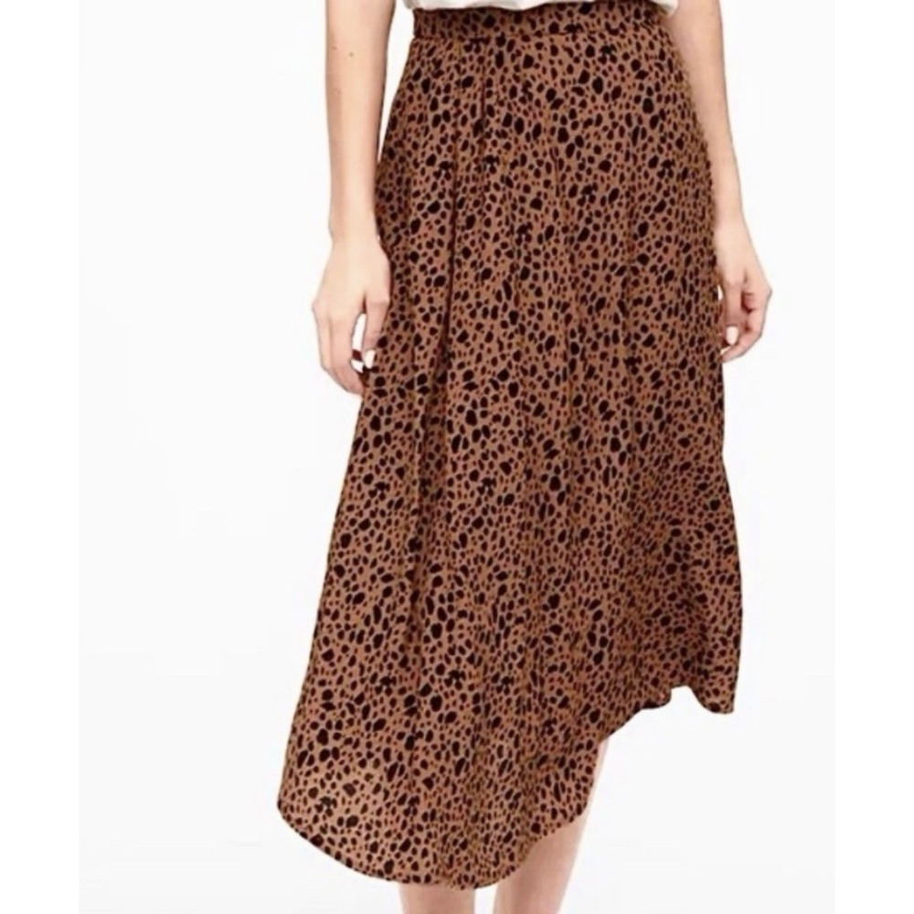 GAP‎ Dipped Hem Leopard Print Midi Skirt Women 0 Brown Bohemian Western Indie